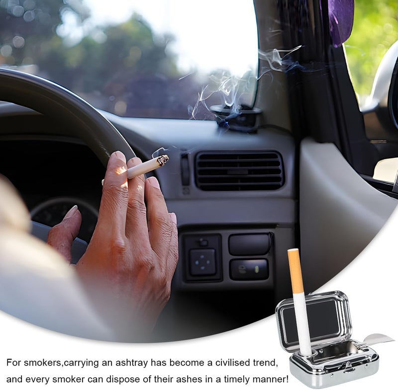 FSTURIOS Portable Ashtray, Windproof Creative Pocket Ashtray Car Ash Tray with Lid, Stainless Steel Mini Compact Cigarette Snuffers, Waterproof Cigar Ash Tray for Car Office Travel (Purple) - Image 5